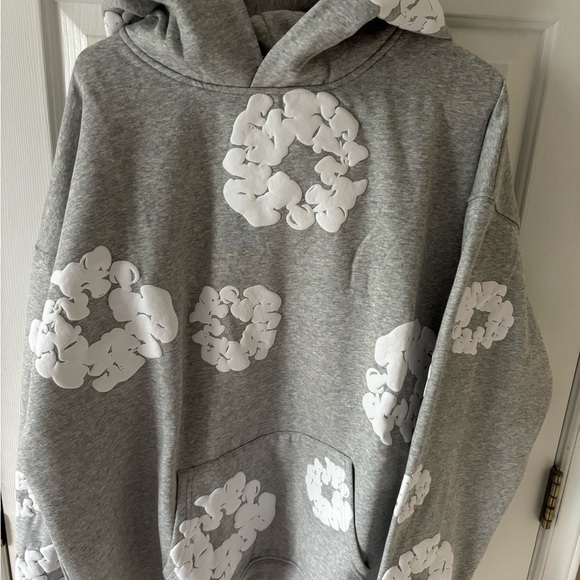 Hoodie with White Floral Patterns